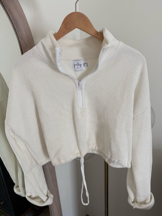Princess Polly Tops - Princess Polly Cream Cropped Half-Zip Drawstring Sweatshirt